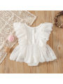 Infant Girls Romper Tutu Skirt, White Fly Sleeves Round Neck Lace One-piece, 0-18 Months. 