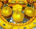 Mehndi  Tray  Golden With Three Mirror, Three Diya, & Tissue Box. 