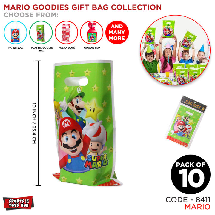 Super Mario Bros Goodies Gift Bag Collection, Pack Of 10 Pcs Bags Mario Printed Cartoon Design, Game & Cartoon Movies_ Character Theme Disposable Goody Loot_bag For Kids Birthday, Baby Shower, HBD, Farewell Gifts Event Parties Accessories: B9ZFFnCi