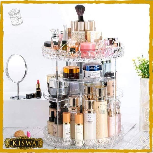 Cosmetic Case Cosmetic Storage Box Customized Acrylic Diamond Pattern 360 Degree Rotating Perfume Makeup Organizer