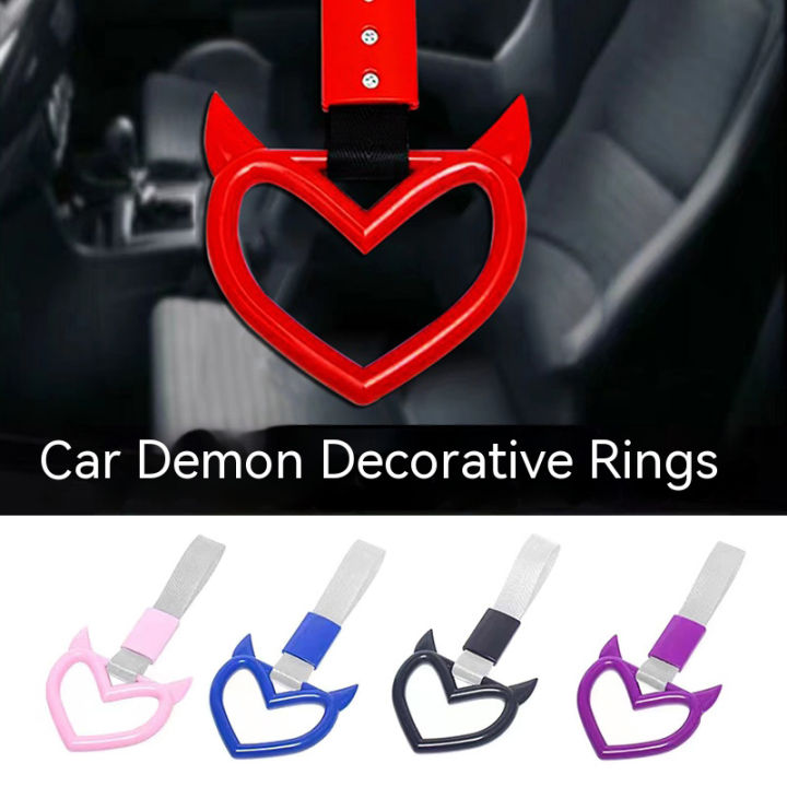 JDM Creative Devil loveTsurikawa Ring Heart Car Accessories Trailer Strap Static Device Warning Rings Interior Pendants