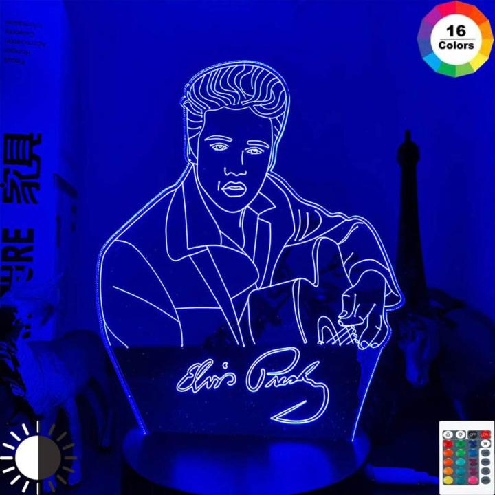 Elvis Presley Figure Night Light Led 16Color Changing 3D Nightlight The Hillbilly Cat King of The Western Pop Bedroom Lamp