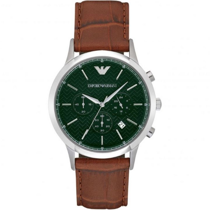 Emporio Armani Green Dial Brown Leather Strap Chronograph Watch For Men AR2493 Daraz.pk