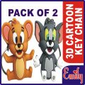 Pack of 2, Cartoons Rubber Key Chains Tom & Jerry) Cartoon Characters 3D Keyring high quality rubbers made Emoji Tom And Jerry Keyring For Bike Car Bicycle Cycle Kids Men Women Boys Girls Gift Hard 3DRubber Design Key chain. 