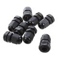 8 PCS PG7 Black Plastic Waterproof Cable Gland Connector 3-6.5mm. 
