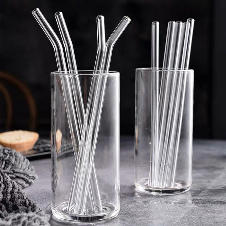 5Pcs Reusable Tea Juice Water Glass Drinking Straw Straight Bent Drinkware