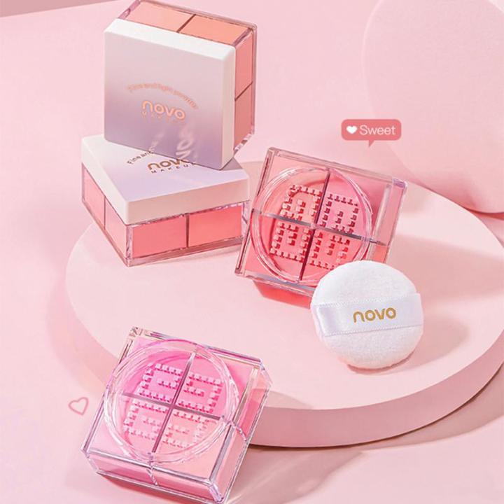 4-Grids Face Blush Matte Finish Makeup Loose Powder Rouge Blusher Waterproof Natural Delicate Contouring Brightening Complexion