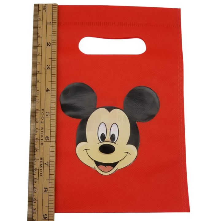 MICKEY MOUSE THEME GOODY BAGS - PACK OF 10 GOODY BAGS - MICKEY MOUSE FABRIC MATERIAL GOODY BAGS