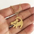 Cute Lion King Pendant Hakuna Matata Cartoon Long Necklace Hip Hop Jewelry Women Gold Small Necklace. 