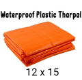 Tarpaulin Sheet Waterproof Tirpal Heavy Duty Multipurpose Plastic Cover All Weather Protection Tharpai for Truck , Garden , Car , Bike , Home Roof, Rain - Orange. 