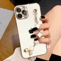 For Itel A49 / Itel A58 Back Cover with Bracelet Wristband Luxury Clover Chain 6D Plating Frame Shiny Girls Cases Soft Silicone Square Protective Mobile Phone Case. 