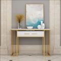 Black Modern Console Table with Storage Box Laminated UV Sheet Marble effect Top & Metal Gold Finishing Frame customizable available. 