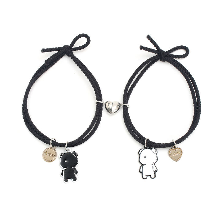 Hand Knitting Bear Pendant Hearts Magnetic Couple Bracelet Charm Women Men Valentine's Day Gifts BT262