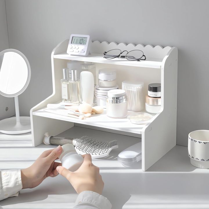 DIY Desktop Organizer Office Desk Storage Rack, Expandable Stand for Top of Desk, Stationery Cosmetics Toy Storage Display, White Desktop Shelf for Office