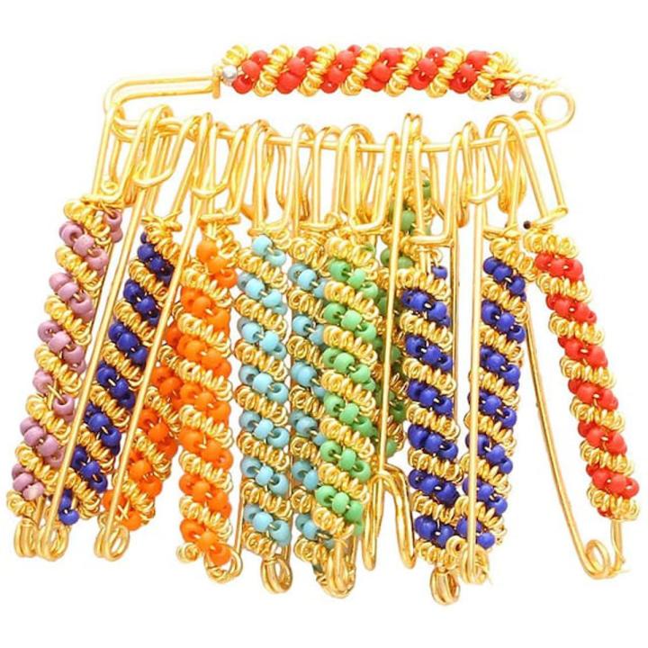 Fancy Hijab Scarf Pins Set Beaded Multicolor Safety Pins Stylish Decorative Pack of 6/12