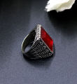 Trendy Square shape metal Ring with red Stone for boys men silver. 