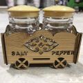 Set of Two Artisanal Wooden Namak Dani Salt and Pepper Set - Fancy 2-Piece Kitchenware, Handcrafted Eco-Friendly Salt Cellar and Pepper Shaker, Rustic Design with Natural Wood, Ideal for Chef and Stylish Kitchen Decor, Includes Stand, Durable and Unique. 