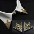 Vintage Fashion Triangle Shirt Collar Lapel Pin for Men and Women Hollowed Out Crown Brooch Corner Emblem Jewelry Accessories With Gift Box. 