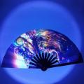 Large Folding Hand Rave Fan UV Fluorescent Gradient Colorful Reflective Foldable Fan Music Festival Dance Fans. 