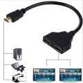 HDMI Male to Dual HDMI Twin Female 1 in 2 out Y Splitter Short Cable Converter for TV Xbox Blue-Ray DVD Players PS3, HDMI Male to Dual HDMI 1 Male to 2 Female HDMI Y Splitter Cable - Support Two TVs or Monitor Multi Monitor Adapter for HDMI HD, LED, LCD. 