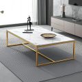 Coffee Table Open Rectangular Table Marble Effect Coffee Table With Metal Frame, Middle Table For Living Room Or Reception Room. 
