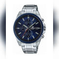 Casio Edifice Mens Steel Silver Blue Chronograph Dial Silver Steel Band Watch-EFV-610DB-2AVUDF. 