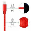 Lightning Cable 2A Fast Charging Cable for iphone – QC 3.0 High Nylon Braided Data Cable for Apple/iphone Devices - 1 Meter / Heavy Duty Metal Braided Lightning USB Charger Cable Fast Charging Cord compatible with iPhone Red. 