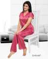 Silk Night Dress Trouser Shirt Night Suit Set Silky Stain Pajama Sets Sleepwear .Soft Silky Stuff Material For Women And Girls. 