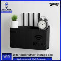 (Black) Wireless Wifi Router Shelf Storage Box Black Gray White Wall-mounted Wall Organizer Easy To Install Pink ABS Space Saver. 