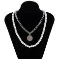 Ins Punk Hiphop Cuban Thick Chain Choker Necklace Sets For Men Vintage Pearl Necklaces Carved Coin Pendant Jewelry. 
