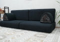 Minimalist Black Floor Sofa, Linen Floor Cushion, Black Linen Japanese Decoratate room with Portable sofa set Handcrafted Meditation Living Relaxing Stylish floor seating. 