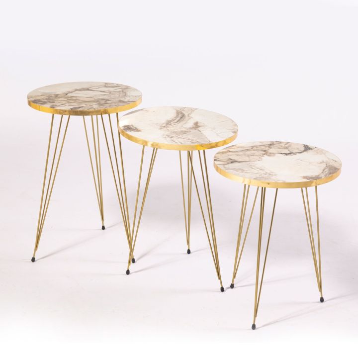 Mdf Wood Round Nesting Table With Metal Stand Set of 3 Round table Table Decoration coffee table round coffee table dining table Nesting table set Side Table Coffee Table nesting table Decor