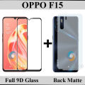 Oppo F15 Full Black 9D10D11D21D5D6D Tempered Glass Edge to Edge Full Glue Screen Protector + Back Matte Protector Soft Skin Sheet Soft Film Protector For Oppo F15. 