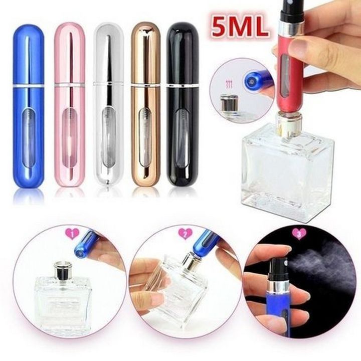 5ml Mini New Refillable Perfume Bottle And Atomizer For Travel Refillable Spray Bottle Aluminum Pocket size Spray bottle Atomizer Portable Travel Cosmetic Container Perfume Bottle