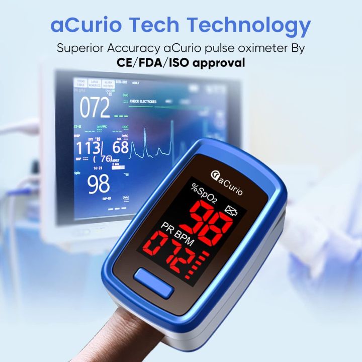aCurio Pulse Oximeter NHS Test Oximeter - CE Approved Oxygen Monitor Finger Adults and Child Heart-Rate Monitor - Oxygen Saturation Monitor Accurate Fast Blood Oxygen Monitor Heart Rate Monitor ORIGINAL UK ZONE