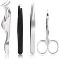 Professional 4 Pcs Set Eyebrow Tweezers Eyebrow Scissors, Precision Slant Tip Hair Tweezer for Men & Women, Eyelashes Extension Applicatior. 