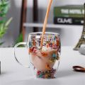 Techmanistan 200/350ml Double Wall Glass Mug with Dry Flowers, Elegant Double Wall Glass Coffee Tea Mug with Sturdy Handle, Clear Insulated Glass Espresso Cup, Insulated Layer Coffee Cup, Flower Cup Aesthetic Mug. 