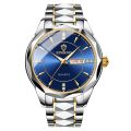 Stainless Steel Waterproof Watch Men's Gold Luminous Dual Calendar Korean Version Quartz Wrist Watch. 