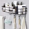 "Organize Your Bathroom: Wall-Mounted Storage Shelf/Rack with Iron Hooks". 