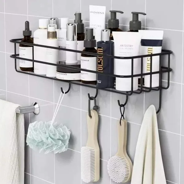 "Organize%20Your%20Bathroom:%20Wall-Mounted%20Storage%20Shelf/Rack%20with%20Iron%20Hooks"%20-%20Image%203