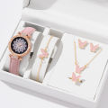 Fopul Mall 6pcs Set Fashion Petal Watch with Butterfly Bracelet Ring Necklace Set Ladies Casual Quartz Watches No Box. 