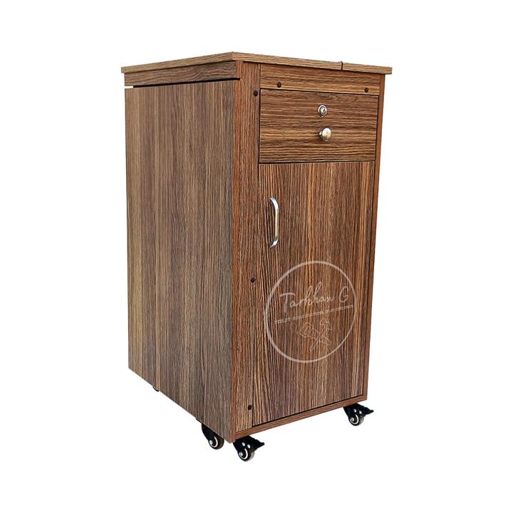 Iron Stand Folding With Storage Cabinet & Wheels Including Brakes - Wooden Iron Stand - Ironing Board Foldable - Adjustable