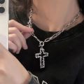 Gothic Cuban Chain Cross Pendant Necklace for Women Men Vintage Unisex Grunge Chain Necklace Fashion Jewelry Accessories. 