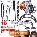 Pack of 10 Hair Accessories Hair Puff Maker Comb Sponge Hair Make Pad Comb hair Hair Puff Hairstyle Device Hair Ponytail Comb Styling Tools Hair Styling Clip Stick Bun Maker Braid Tool Hair Bumpits French Braid Maker Hair Bun Donut Maker. 