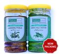 Pack of 2 - Natureland Shikarpuri Green Chilli Chutney & Lasoora Pickle - Hari Mirch Chatni & Lasoora Achar - 2 x 500g - Original Shikarpuri Achar. 