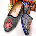 Black Silver Golden Nagra Loafers for Men. 