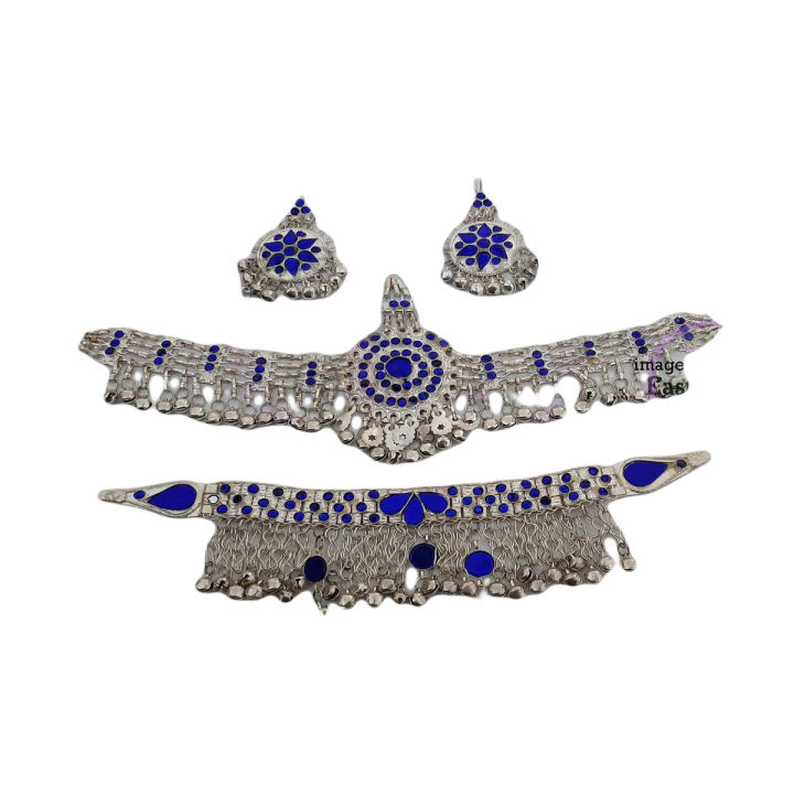 Afghan Blue Matha Patti Set - Afghani Jewelry Set In Blue - Premium Quality, Stylish And Ethnic - Elevate Your Look