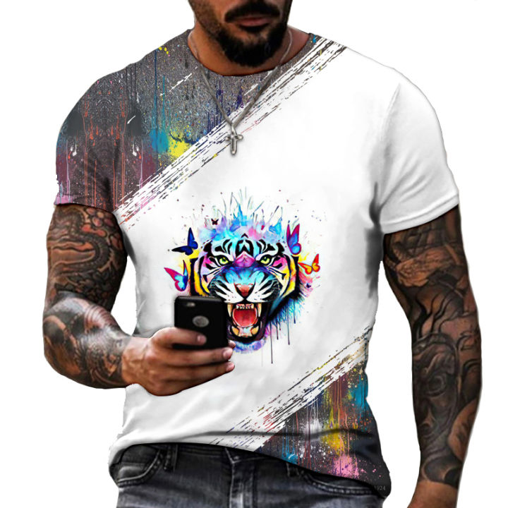 Free Shipping Animal Tiger 3D Printing Men's And Women's T-shirt High-quality Lycra Polyester Short-sleeved Oversized Summer Top