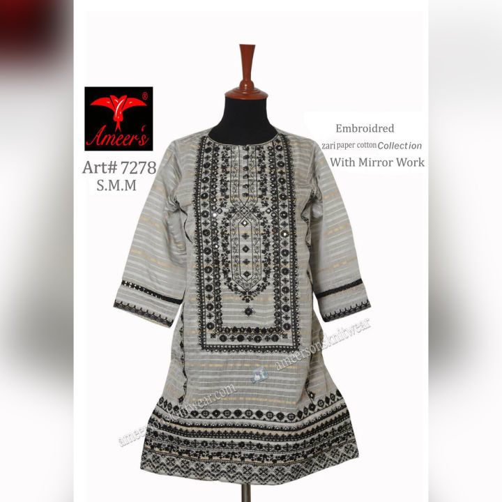 Fancy Zari Paper Cotton Collection With Mirror Work By Ameer Sons Knitwear.