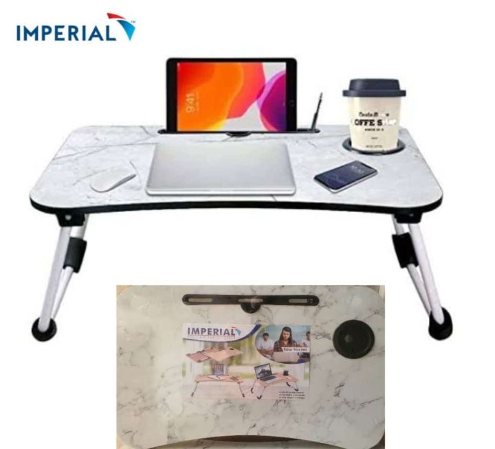 Laptop and study folding Table multipurpose .75 inches thick wood gaming table indoor outdoor wooden material breakfast foldable table with cup holder tablet stand notebook stand E-Laptop bed use
